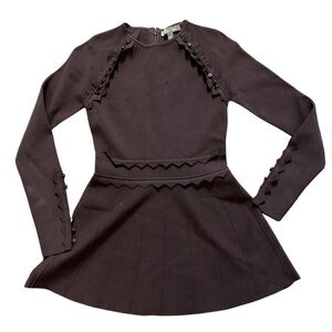 Lela Rose / sweater purple eggplant Jacquard Fit Flare sweater dress small s